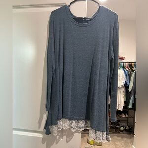 Washed blue color tunic with lace detailing